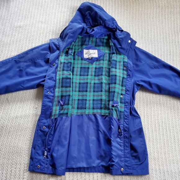 VTG New Spirit Pacific Trail FLAWED Men's Medium Blue Hooded Mid Rain Jacket - Picture 3 of 10